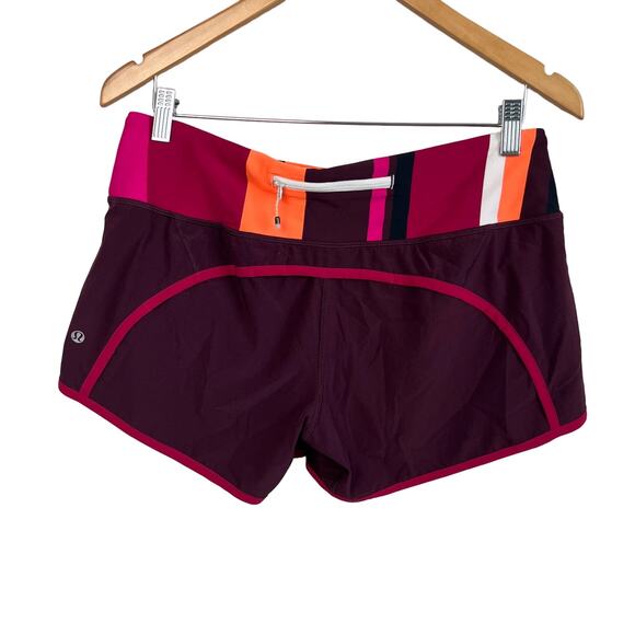 Lululemon Run Times Short *4-way Stretch Bordeaux Drama Blossom Stripe Sz 8 - Picture 2 of 9